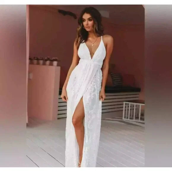chinese dress ladies HELLO MOLLY Whirlwind Romance Maxi Dress White
